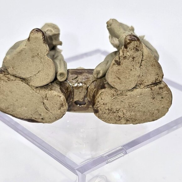 Vintage Chinese Mudman Figurine Pair Sitting on Bench Smoking Pipe je155 - Picture 11 of 12